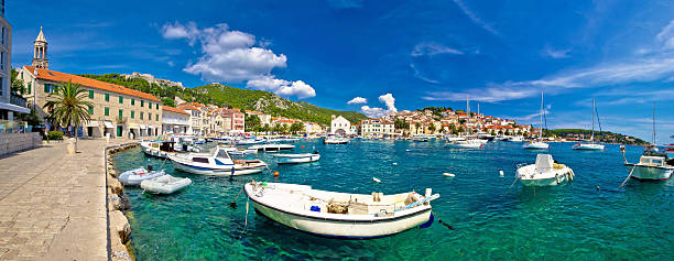 istock Coastal town of Hvar waterfront panorama 520502406