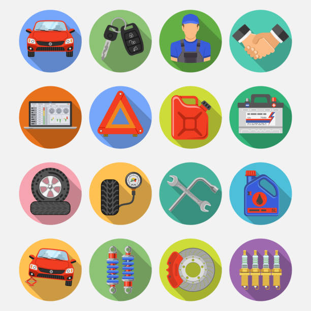 illustrations, cliparts, dessins animés et icônes de voiture service icônes ensemble vector - station symbol computer icon gasoline