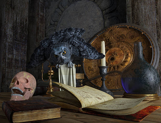 istock halloween magical still life with skull and owl 520506393