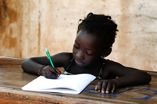 istock Cute Young African Girl At School With Her Exercise Book 520507641