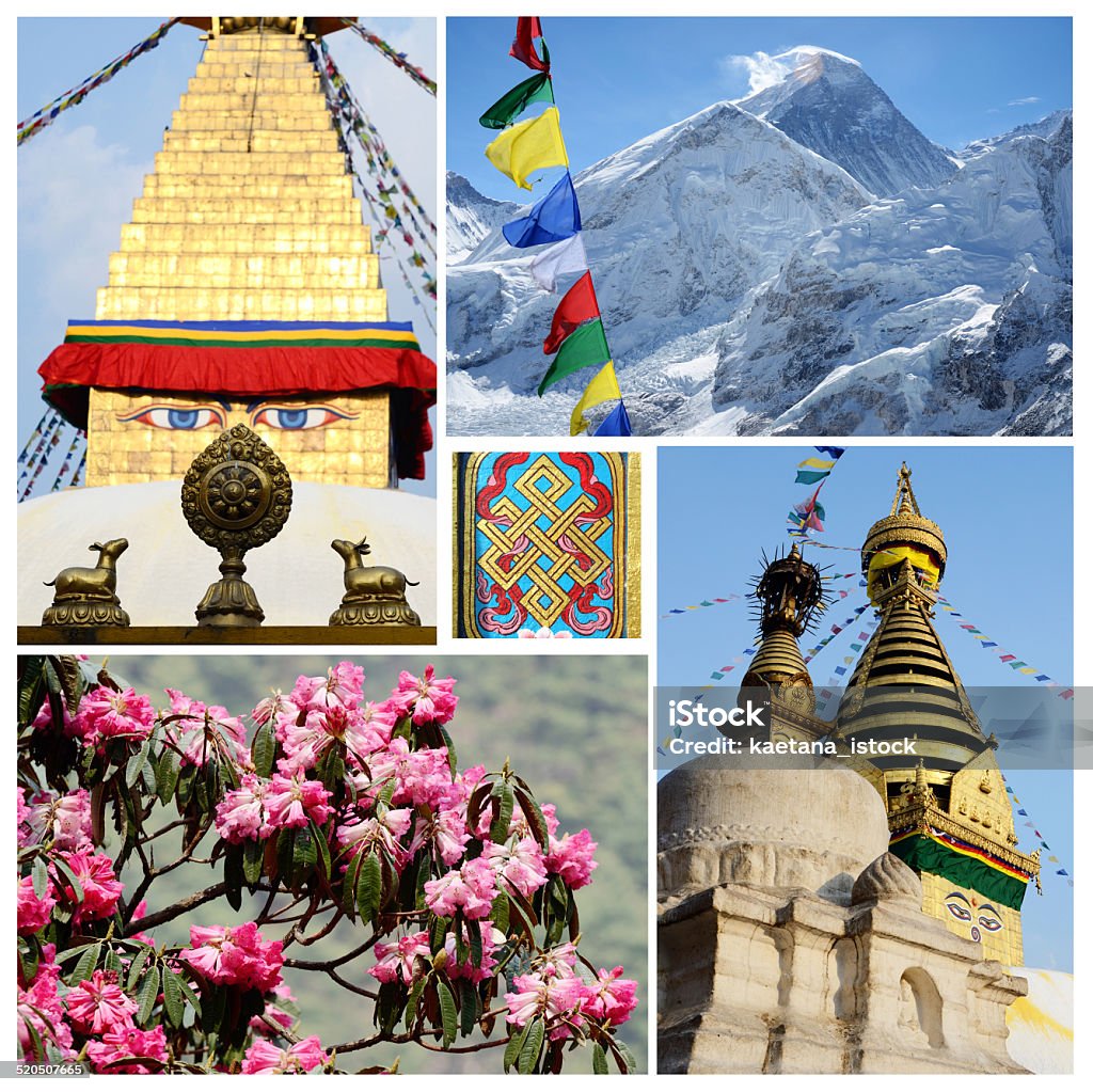 Collage of popular Nepalese travel destinations - Kathmandu valley ,Himalayas Collage of popular Nepalese travel destinations - Kathmandu valley and Himalaya mountains Adventure Stock Photo