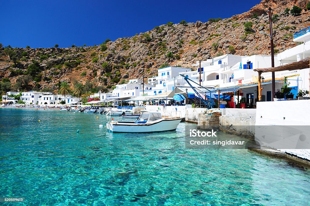 Greek village of Loutro, Crete Greek coastline village of Loutro in southern Crete Crete Stock Photo