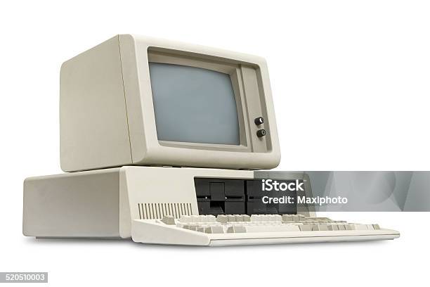 Old Personal Computer Eighties Style White Background Stock Photo - Download Image Now