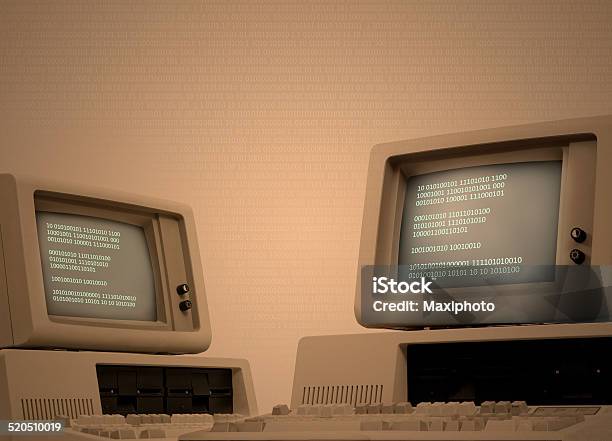 Vintage Computer Technology Background With Binary Code Stock Photo - Download Image Now