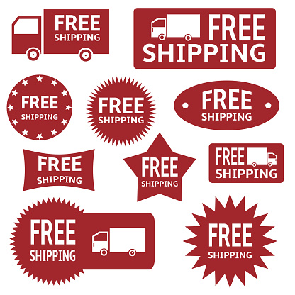 red vector free shipping labels over white background.