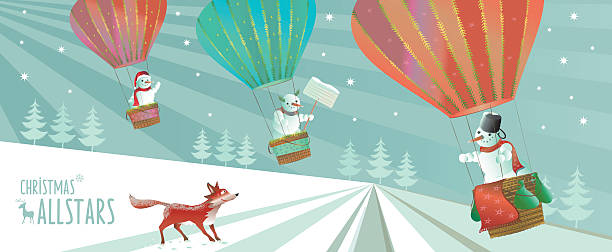 bildbanksillustrationer, clip art samt tecknat material och ikoner med snowman allstars - red fox snow