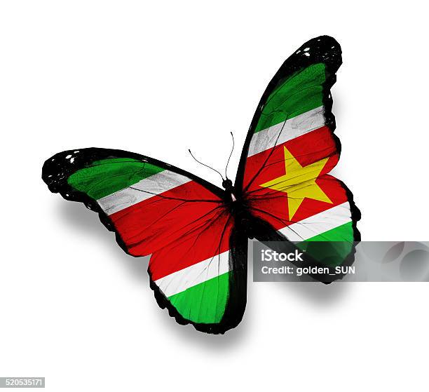 Republic Of Suriname Flag Butterfly Isolated On White Stock Photo - Download Image Now