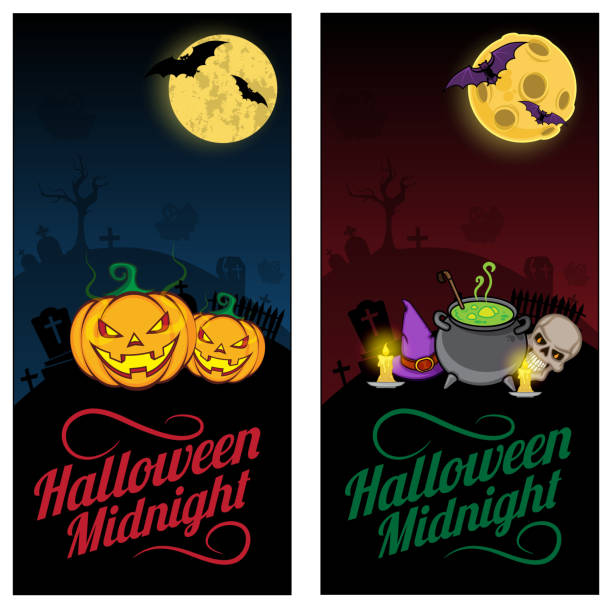 할로윈 배너 또는 광고지 컨셉입니다. - halloween invitation vector coffin stock illustrations