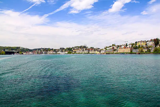 Photo of Beautiful view on city of lake in swissland