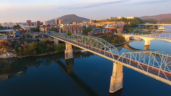 Aerial sunrise over Chattanooga Tennessee