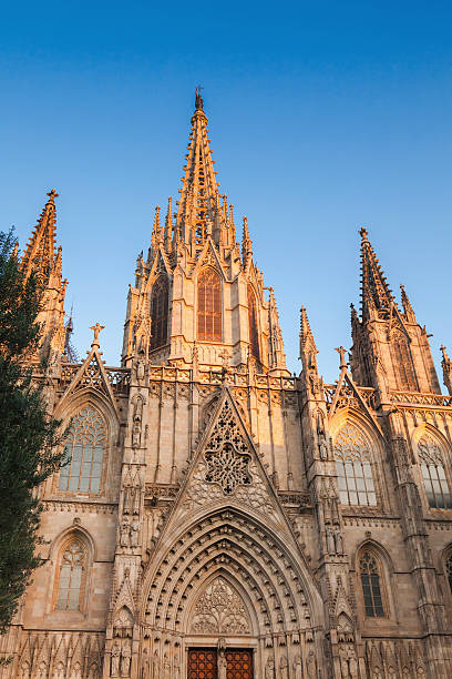 istock Barcelona Cathedral. Facade over blue sky 520553294