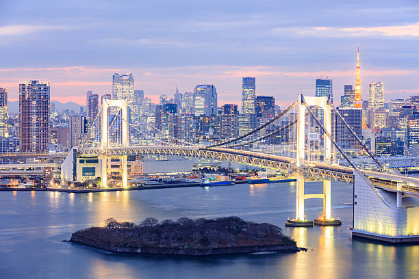 istock Tokyo skyline with Tokyo tower and rainbow bridge 520554108