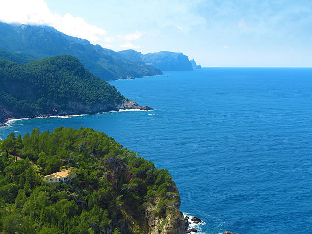house in coastal mediterranean landscape with overlook over the sea