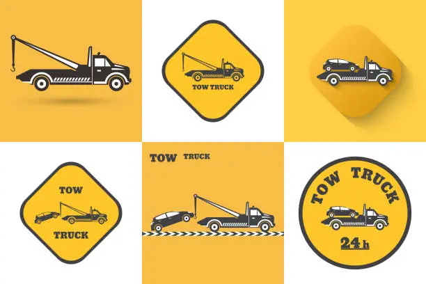 Vector illustration of Set of Tow truck icon