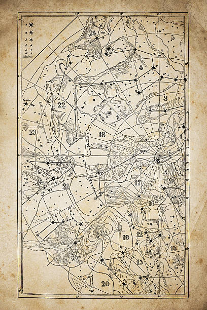 istock Antique illustration on yellow aged paper: zodiac astrology constellations (series) 520556162