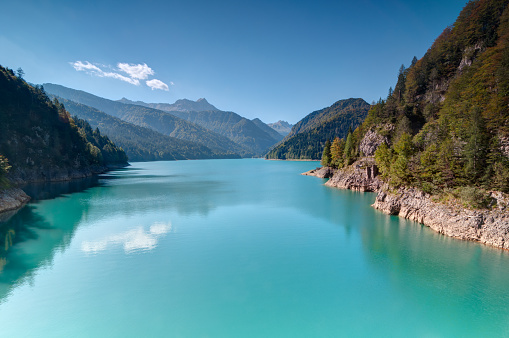 View over Sauris lake in Italian Alps