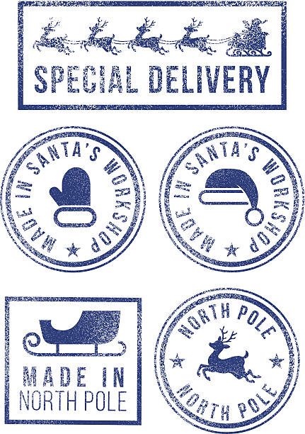 Santa's made in North Pole Christmas rubber stamps Santa's made in North Pole Christmas rubber stamps north pole stock illustrations
