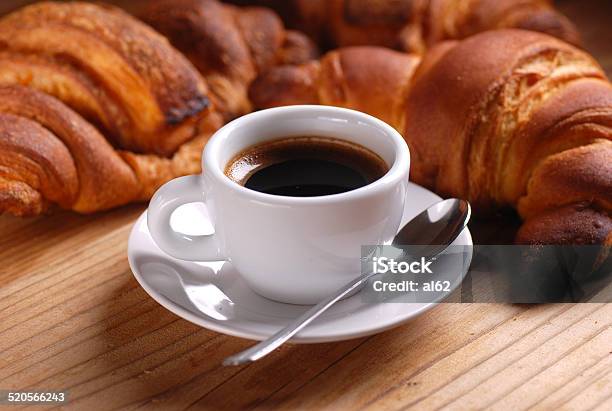 Espresso And Croissant Stock Photo - Download Image Now - Backgrounds, Baked, Baked Pastry Item