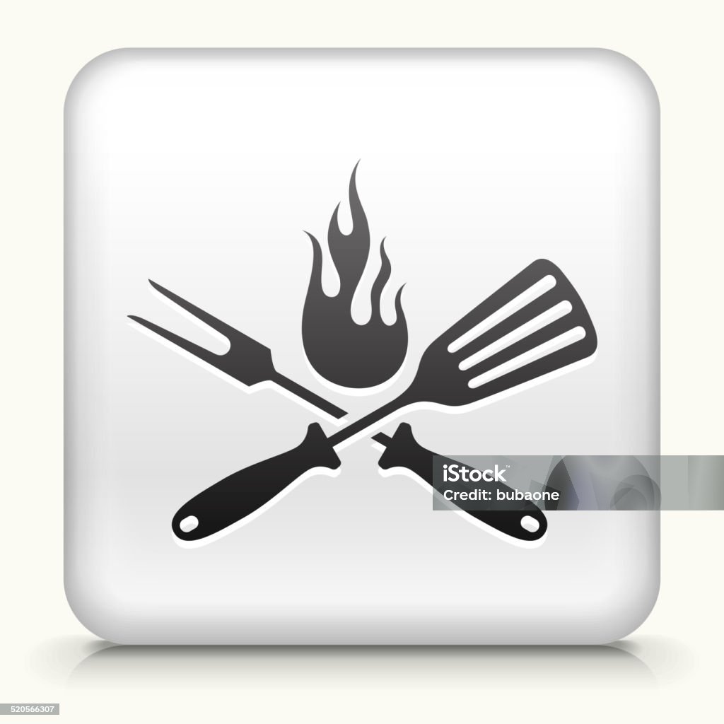 Botón cuadrado con parrillas utensilios de arte vectorial libre de derechos - arte vectorial de Barbacoa - Comida libre de derechos