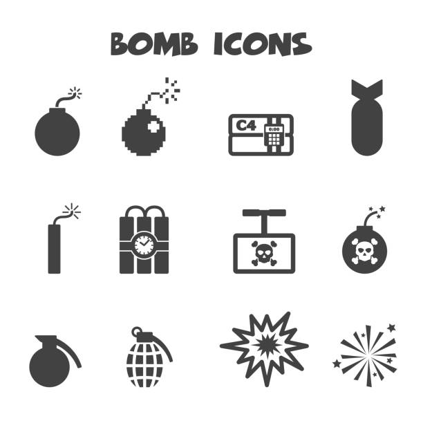 ilustraciones, imágenes clip art, dibujos animados e iconos de stock de iconos de bomba - explosive