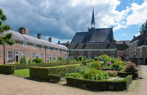 Colorful and varied garden of the historic Begijnhof in the Dutch city of Breda.