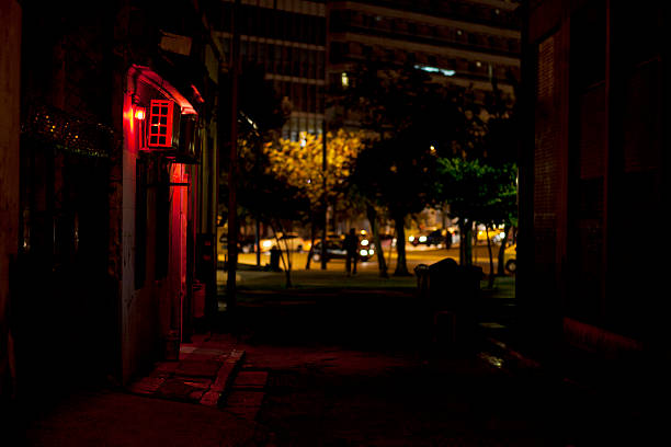 dark alley e un bordello di atene - prostitution night horizontal outdoors foto e immagini stock