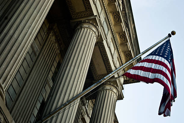 istock American flag on a building in Washington 520570069