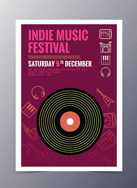 Vector template for a concert poster and music party flyer Indie musician concert show poster with gramophone record vector illustration concert poster template stock illustrations