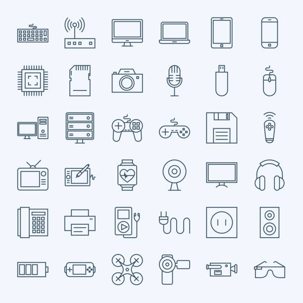 Line Gadgets and Devices Icons Set Line Gadgets and Devices Icons Set. Vector Set of Modern Thin Outline Technology and Electronic Items. electronics stock illustrations