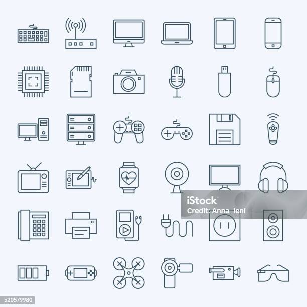 Line Gadgets And Devices Icons Set Stock Illustration - Download Image Now - Icon Symbol, Electronics Industry, Electrical Equipment