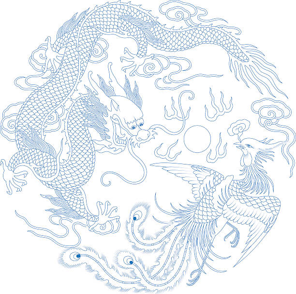 번체자 패턴 (dragon 및 휘닉스 - china phoenix vector chinese culture stock illustrations