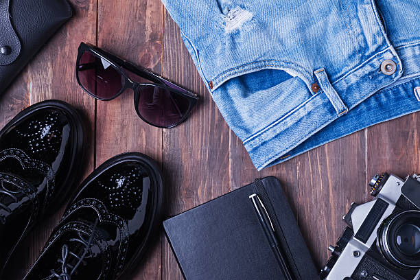 istock Hipster outfit on wooden table 520580912