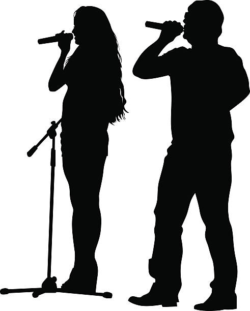 Singers couples Musicians style of rap on white background microphone silhouettes stock illustrations