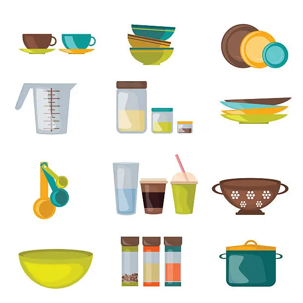 Vector illustration of Kitchenware and utensil flat vector