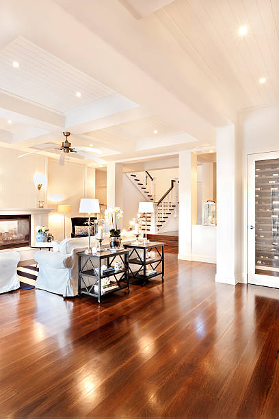 Beautiful drawing room with glossy wooden floor