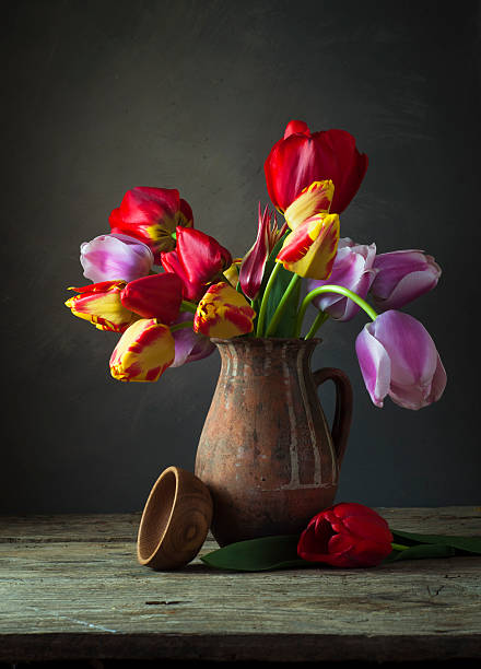 istock Still life with colorful tulips 520586518