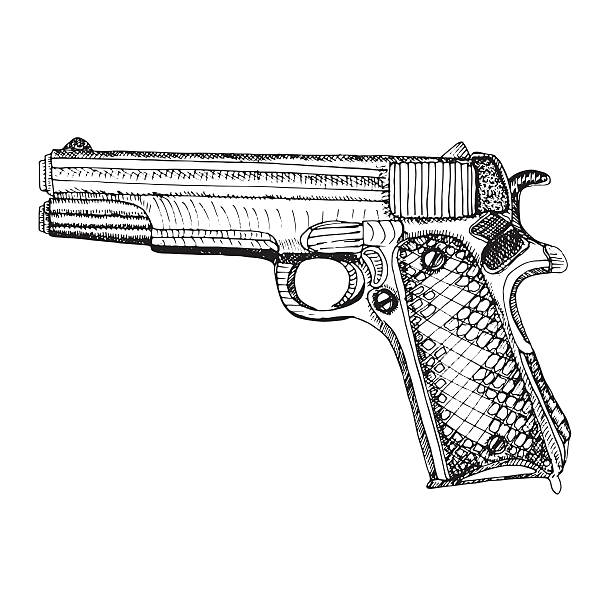 Hand Drawn Retro Pistol Ink Sketched Stock Illustration - Download Image  Now - Aggression, American Culture, Banner - Sign - iStock