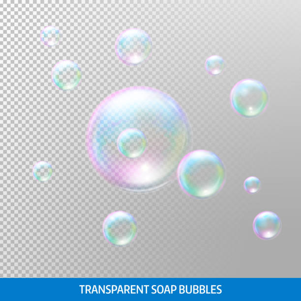 ilustraciones, imágenes clip art, dibujos animados e iconos de stock de transparente las burbujas de jabón. realista burbujas de jabón. arco iris reflejo de burbujas de jabón - soap sud