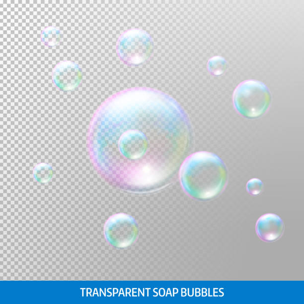 stockillustraties, clipart, cartoons en iconen met transparent soap bubbles. realistic soap bubbles. rainbow reflection soap bubbles - schuim
