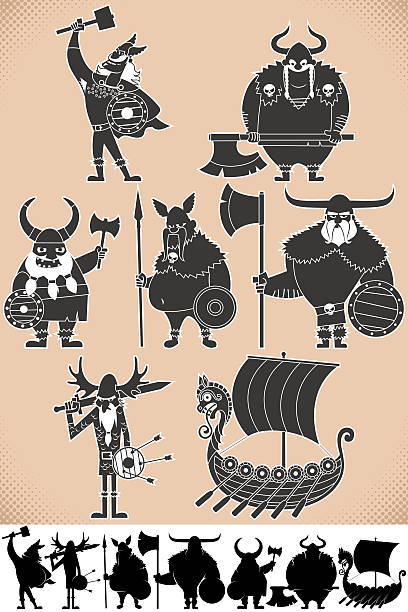 viking silhouetten - viking mascot warrior pirate stock-grafiken, -clipart, -cartoons und -symbole