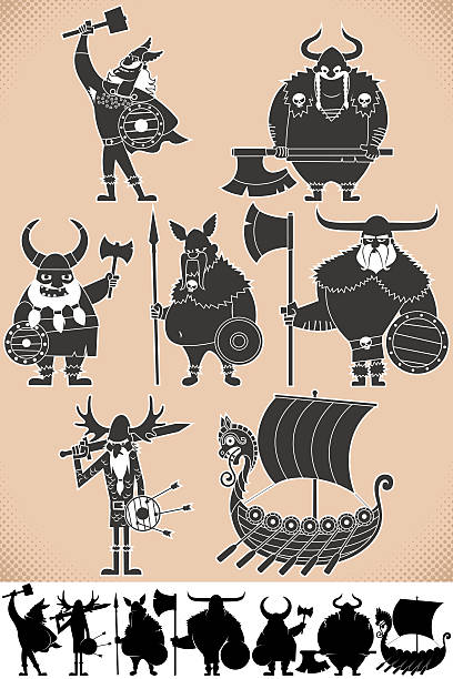 ilustraciones, imágenes clip art, dibujos animados e iconos de stock de siluetas de vikingo - viking mascot warrior pirate