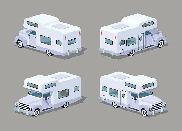 Vector illustration of Low poly white motor home