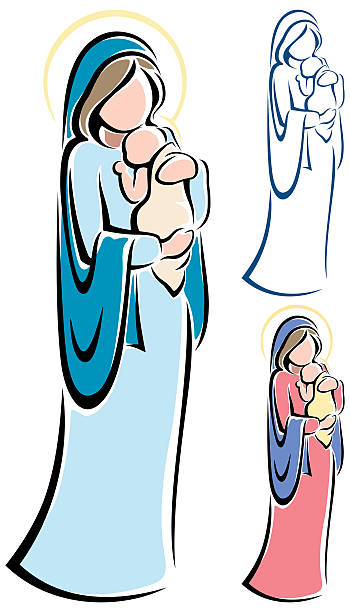 ilustrações, clipart, desenhos animados e ícones de virgem maria e o bebê jesus - rio de janeiro christ the redeemer jesus christ vector