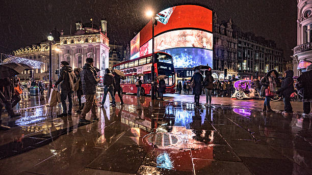 Piccadilly Circus in the rain stock photo