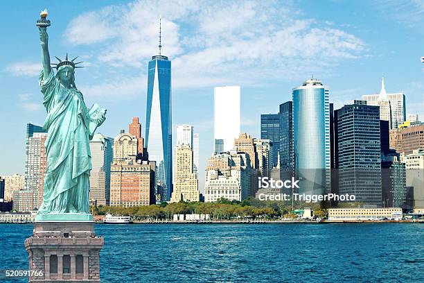 New York City Skyline Statue Of Liberty Stock Photo - Download Image Now - New York City, Statue, Statue of Liberty - New York City