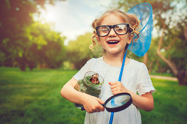 Little explorer Little girl with a butterfly  fishing net photos stock pictures, royalty-free photos & images