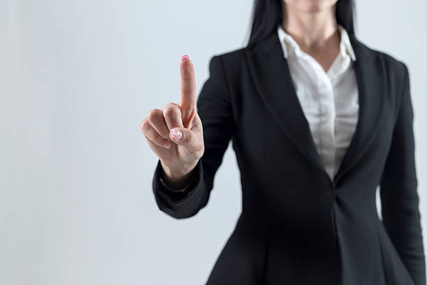 istock Young businesswoman touch screen consept 520593092