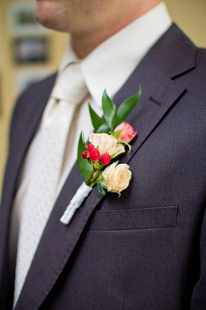 istock Wedding boutonniere on suit 520593202