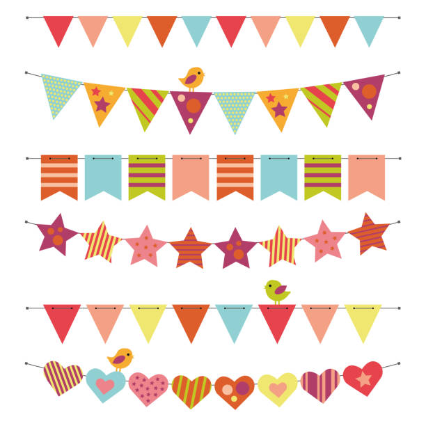 Buntings and Garlands Buntings and Garlands isolated on white background. Illustrator 10 vector eps. bunting stock illustrations