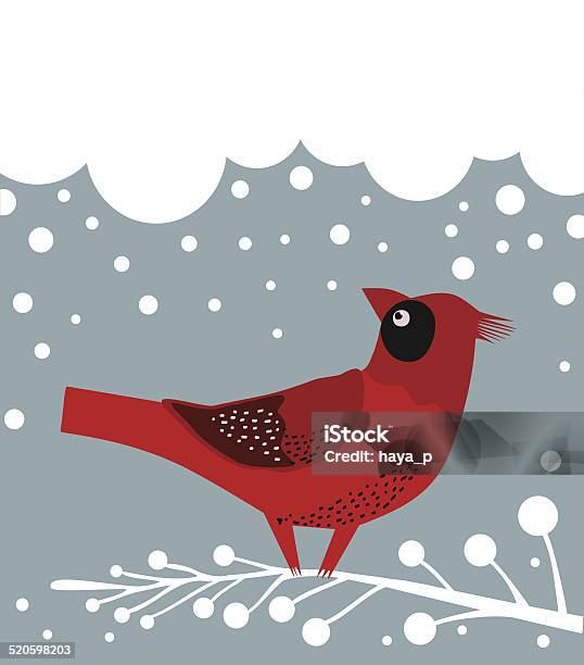 Ilustración de Pájaro Cardenal Invierno Branch Copos De Nieve Y La Luna Cloud y más Vectores Libres de Derechos de Acebo